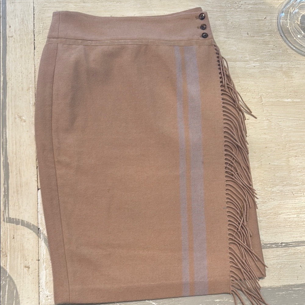 Brown Knee-length Pencil Skirt with Asymmetrical Fringed Design for Casual Wear
